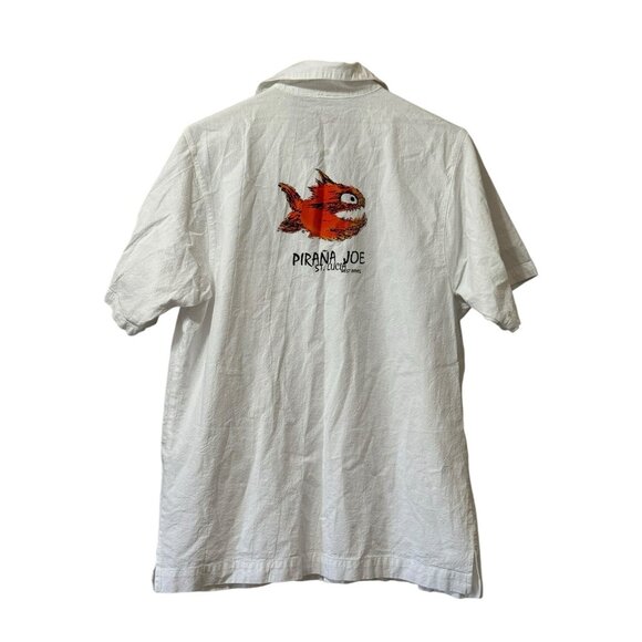 Pirana‎ Joe White Cotton Button Down Size Medium Beach Travel Vacation Preppy - Picture 2 of 10